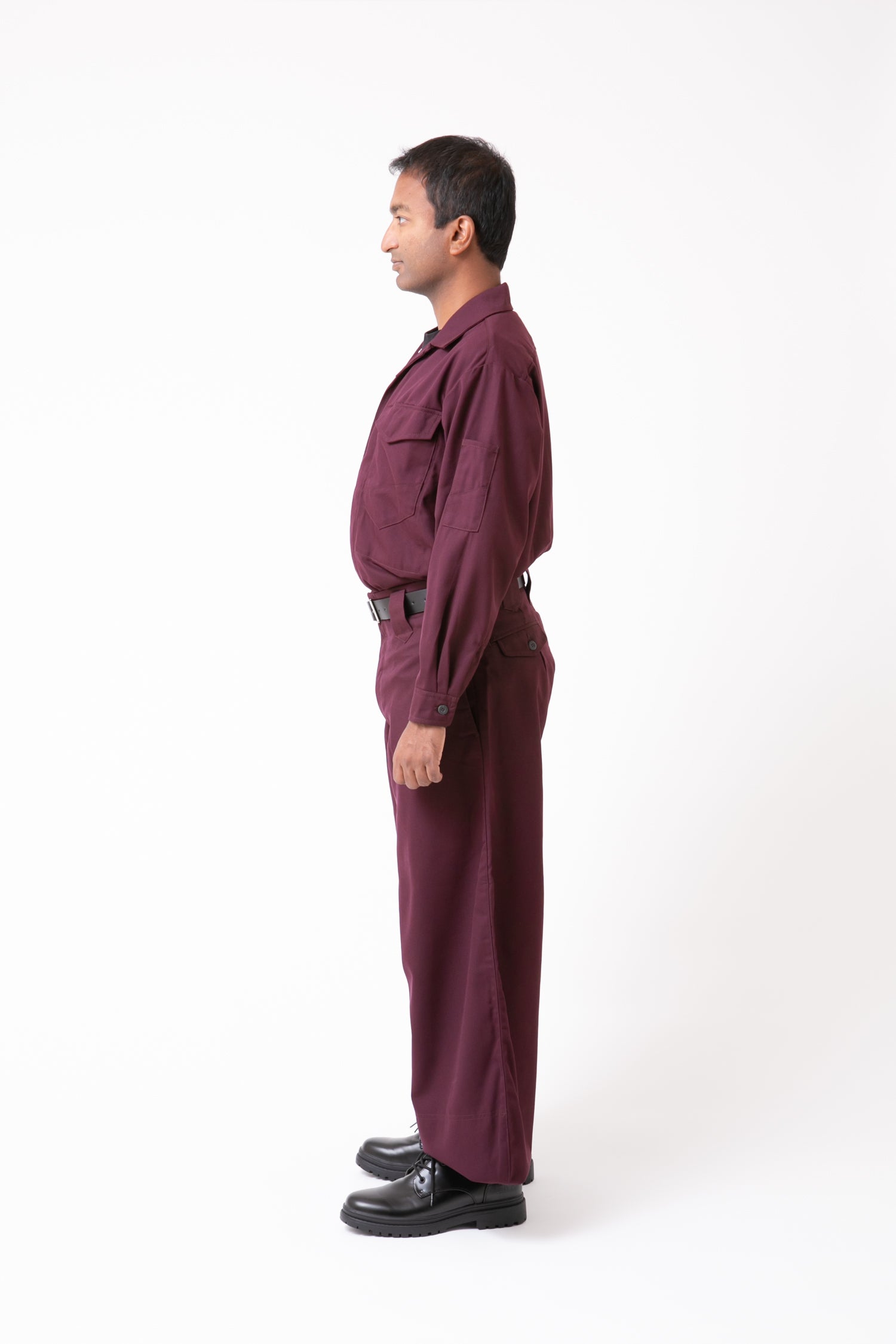 Serge 23 Overshirt & Edo-Style Tobi Pants Set Purple red side