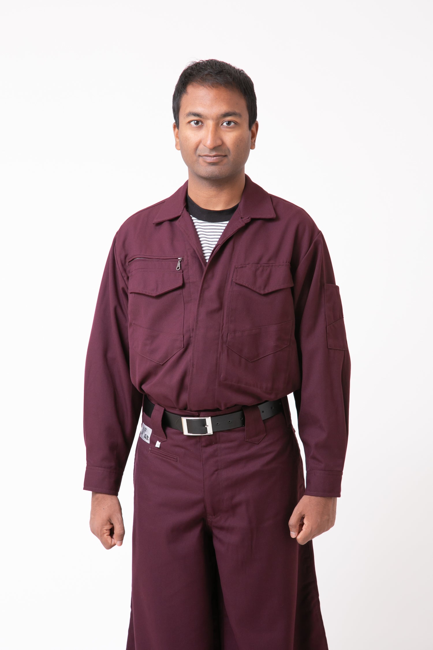 Serge 23 Overshirt & Edo-Style Tobi Pants Set Purple red top