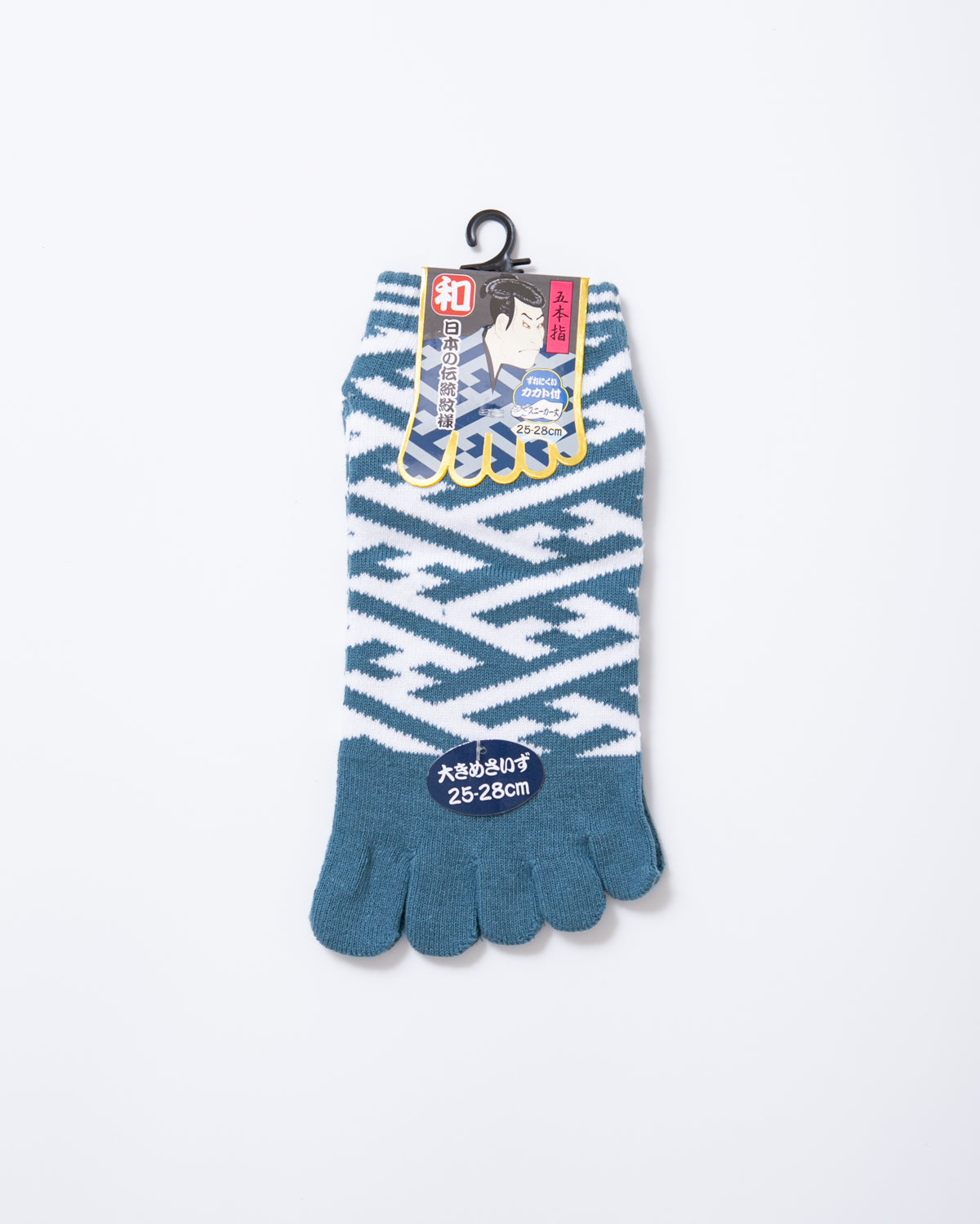 Sayagata Pattern Five-toe Socks - Blue grey