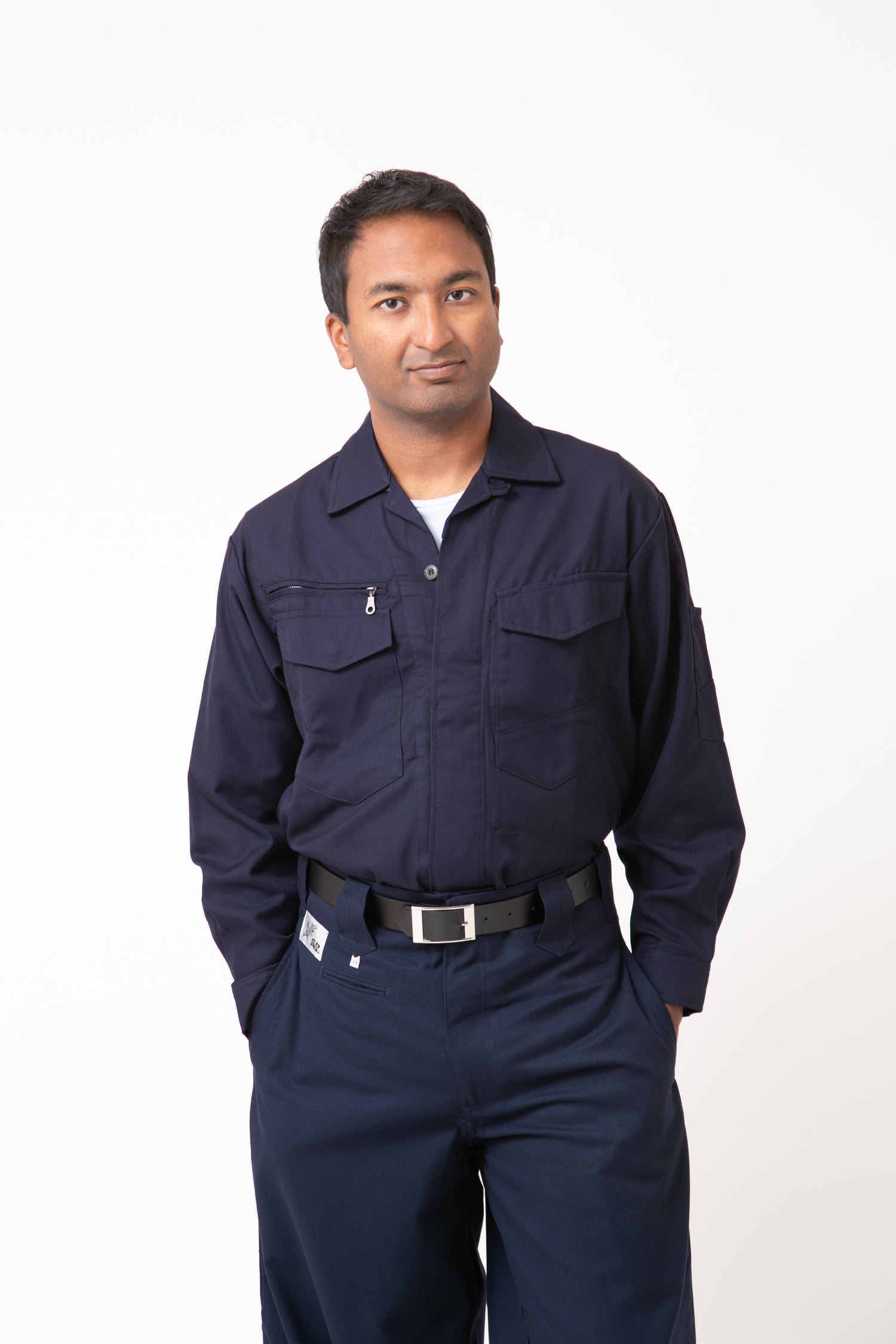 Serge 23 Overshirt & Edo-Style Tobi Pants Set Navy blue top