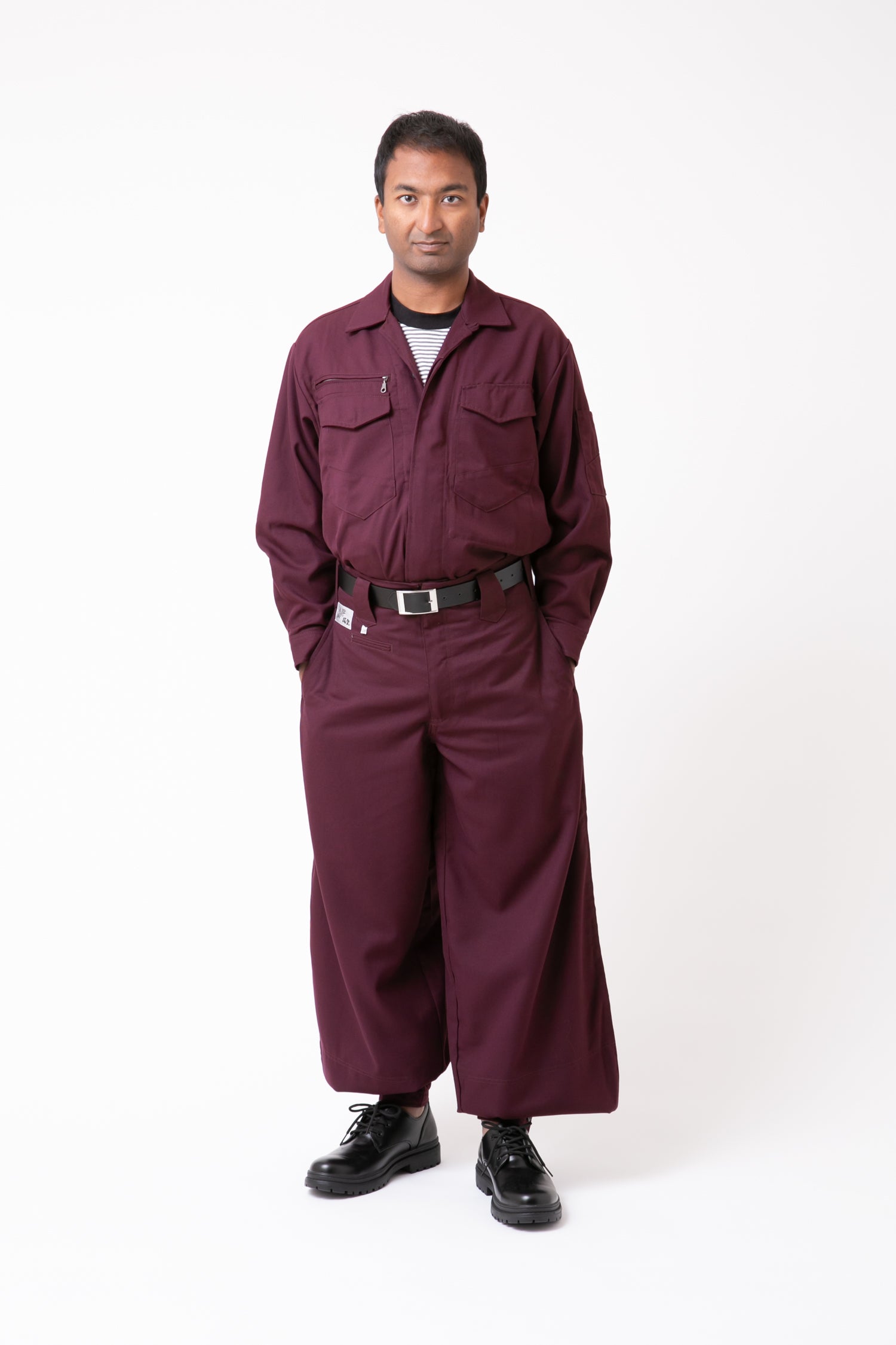 Serge 23 Overshirt & Edo-Style Tobi Pants Set Purple red front