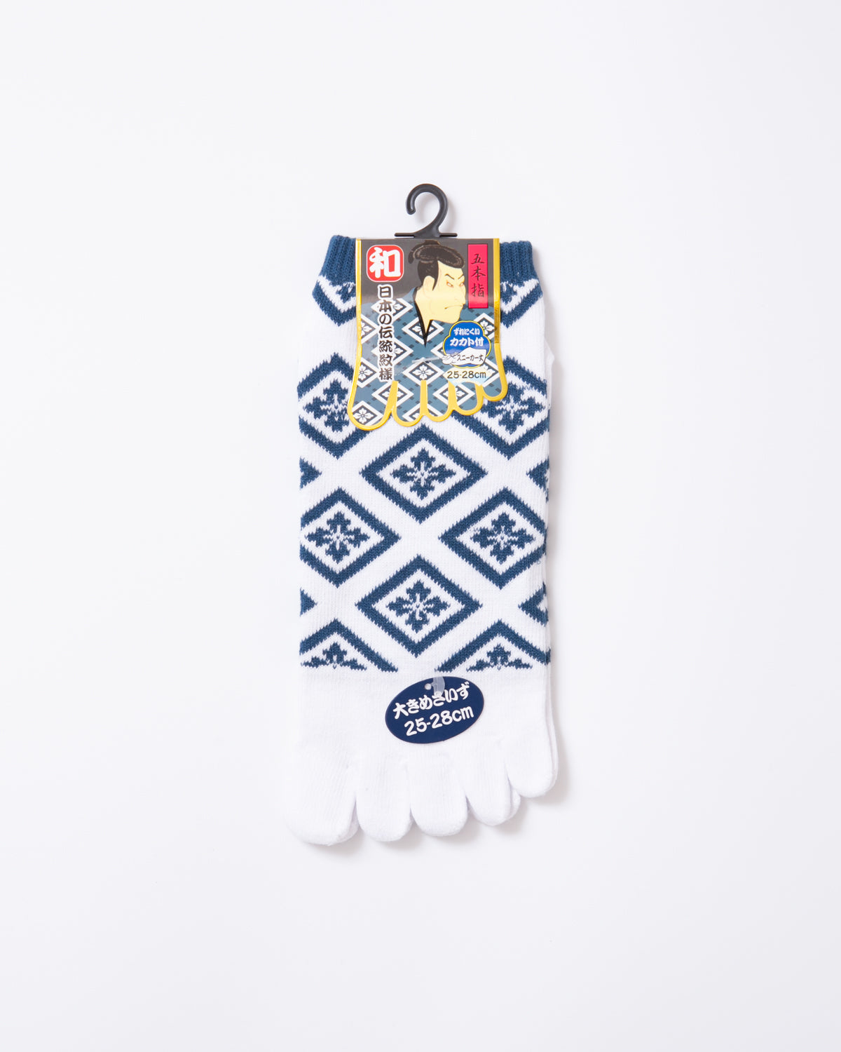 Hishi Pattern Five-toe Socks - White